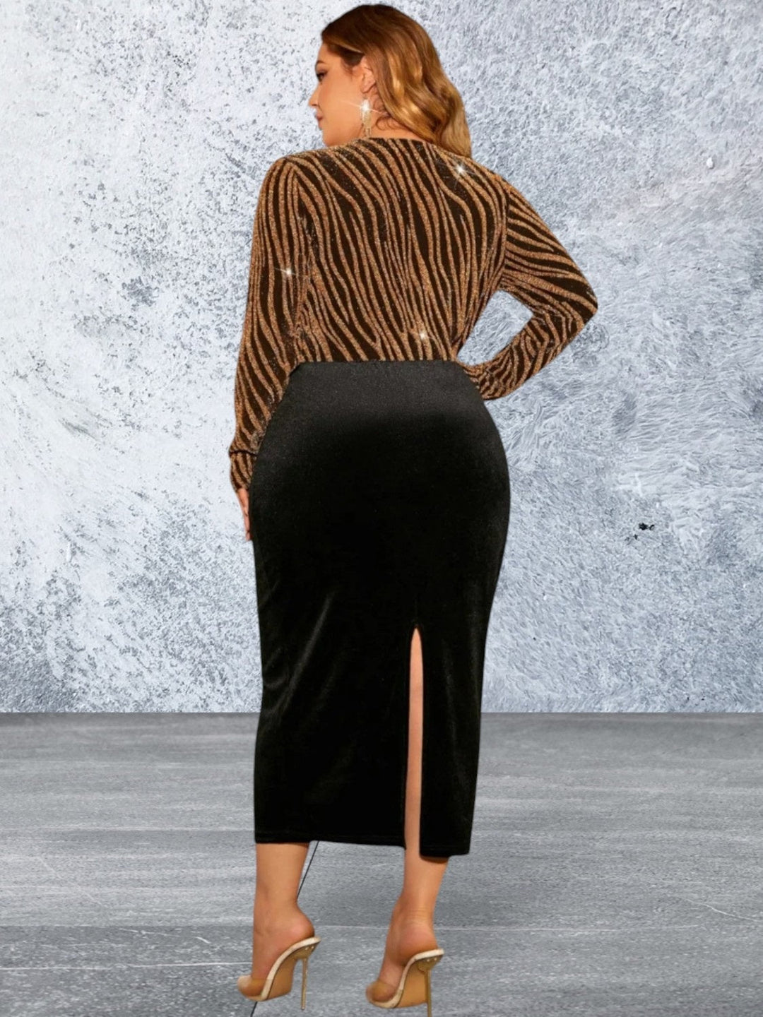 Levoire | Grande Taille V Décolleté Manches Longues Robe Fendue