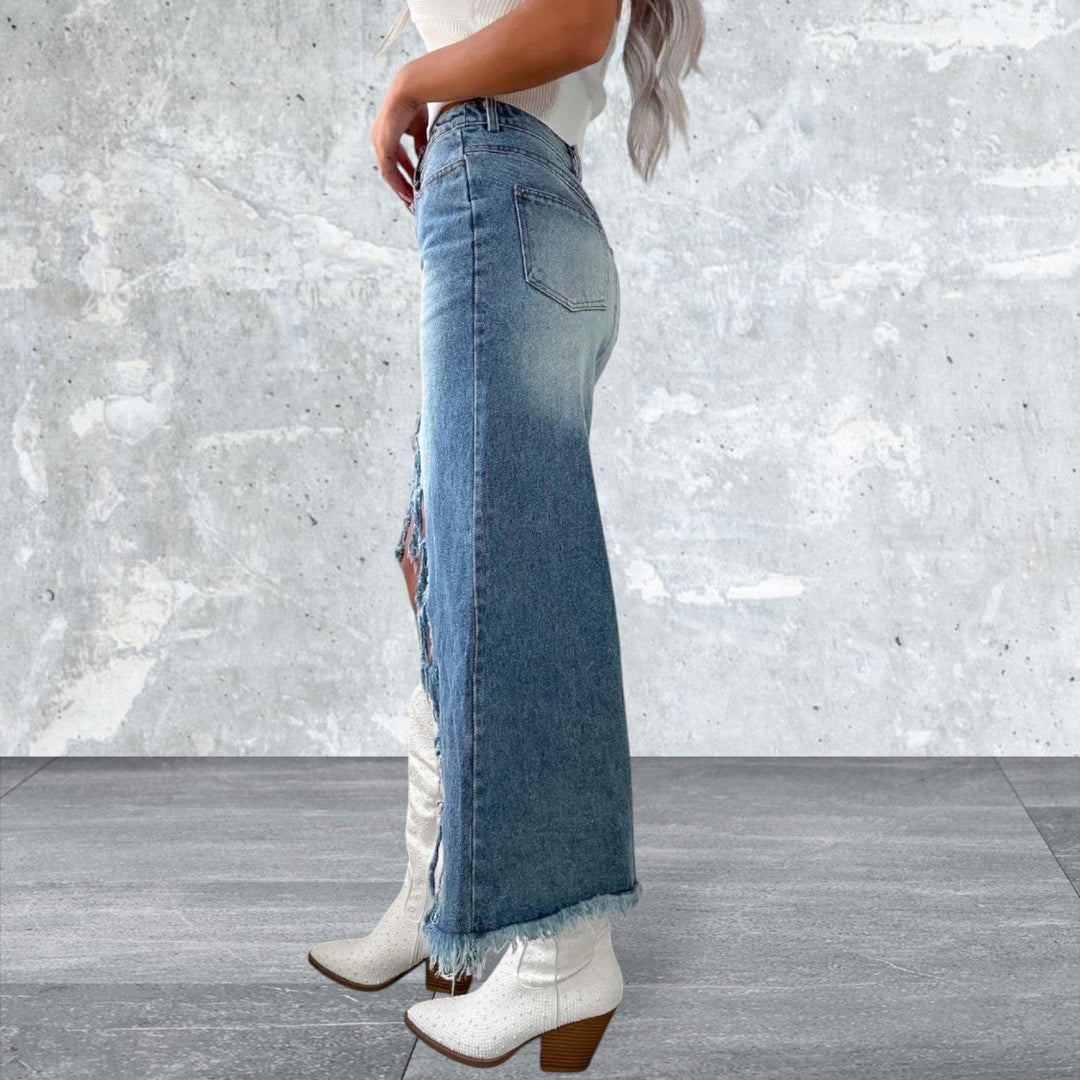 Levoire | Taille Haute Ourlet Brut Jupe En Jean Asymétrique