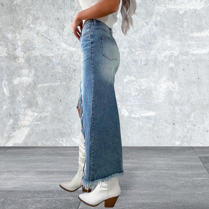 Levoire | Taille Haute Ourlet Brut Jupe En Jean Asymétrique