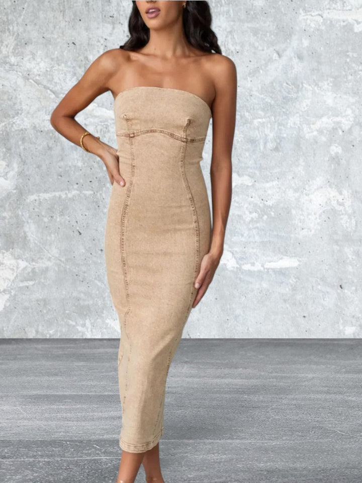 Levoire | Robe En Jean Tube À Fente Pour Femmes