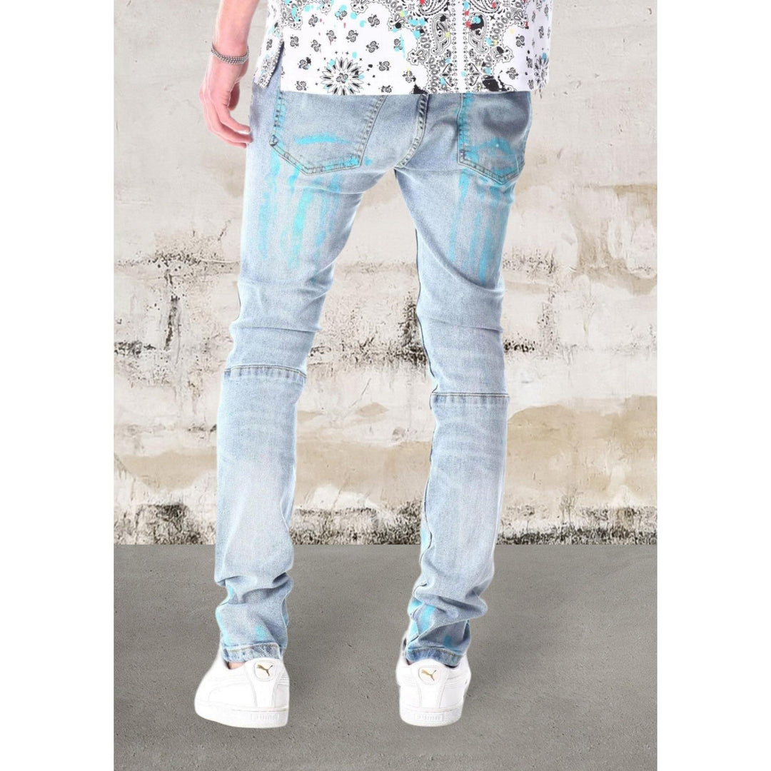Levoire | Jeans En Denim Pour Hommes Slim Fit À Imprimé Couleur Intégral