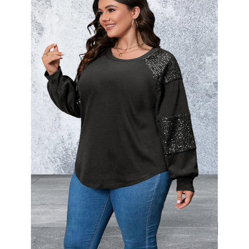 Levoire | Plus Size Paillettes Col Rond Manches Longues