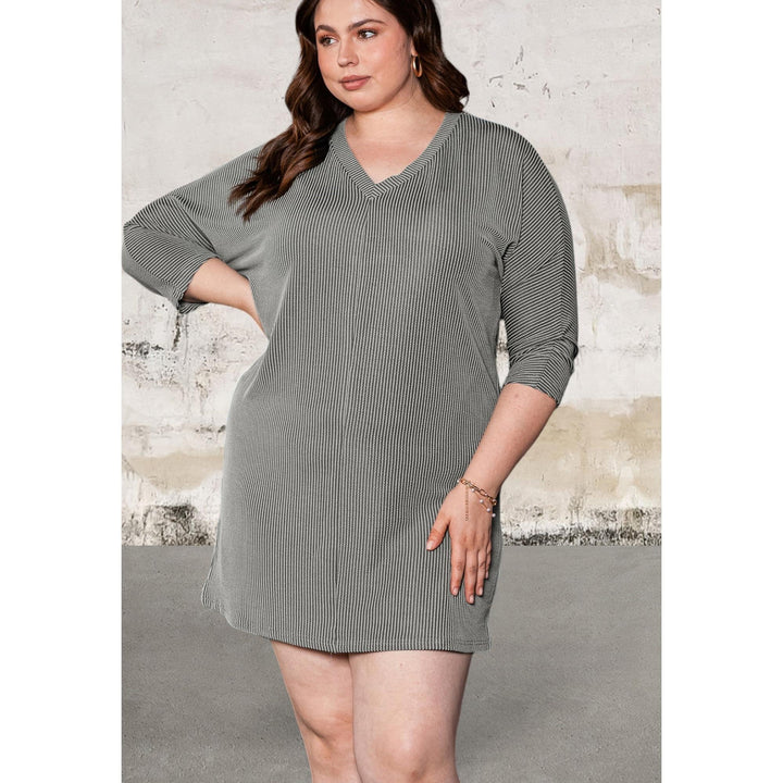 Levoire | Grande Taille Robe À Col V À Cordon À Manches ¾ Gris
