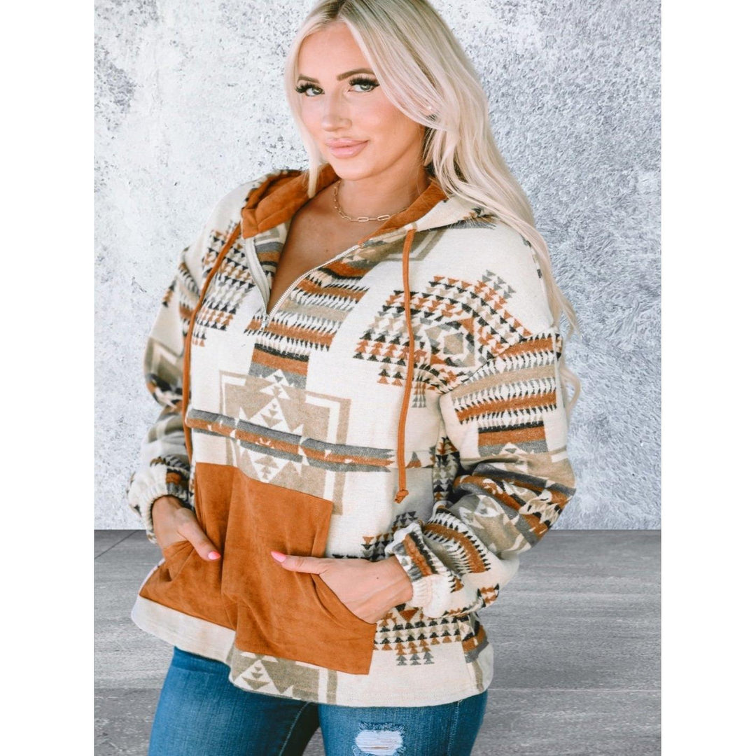Levoire | Pull À Capuche Demi-Zip Avec Poches Kangourou Beige Beige