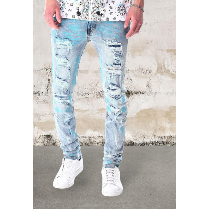 Levoire | Jeans En Denim Pour Hommes Slim Fit À Imprimé Couleur Intégral 40x34 Bleu glacier