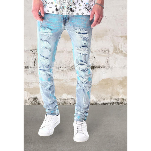 Levoire | Jeans En Denim Pour Hommes Slim Fit À Imprimé Couleur Intégral