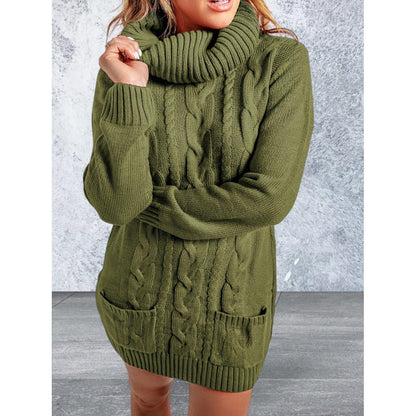 Levoire | Robe Pull À Col Montant À Manches Longues Olive