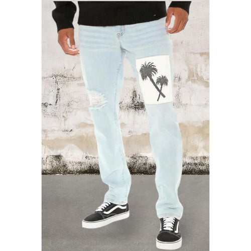 Levoire | Jean Patchwork Palmiers Bleus En Denim
