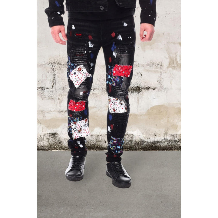 Levoire | Hommes Skinny Fit Patch Jeans Noires Noir