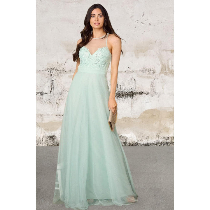 Levoire | Robe Maxi À Dos Ouvert Sans Manches En Broderie De Dentelle Menthe