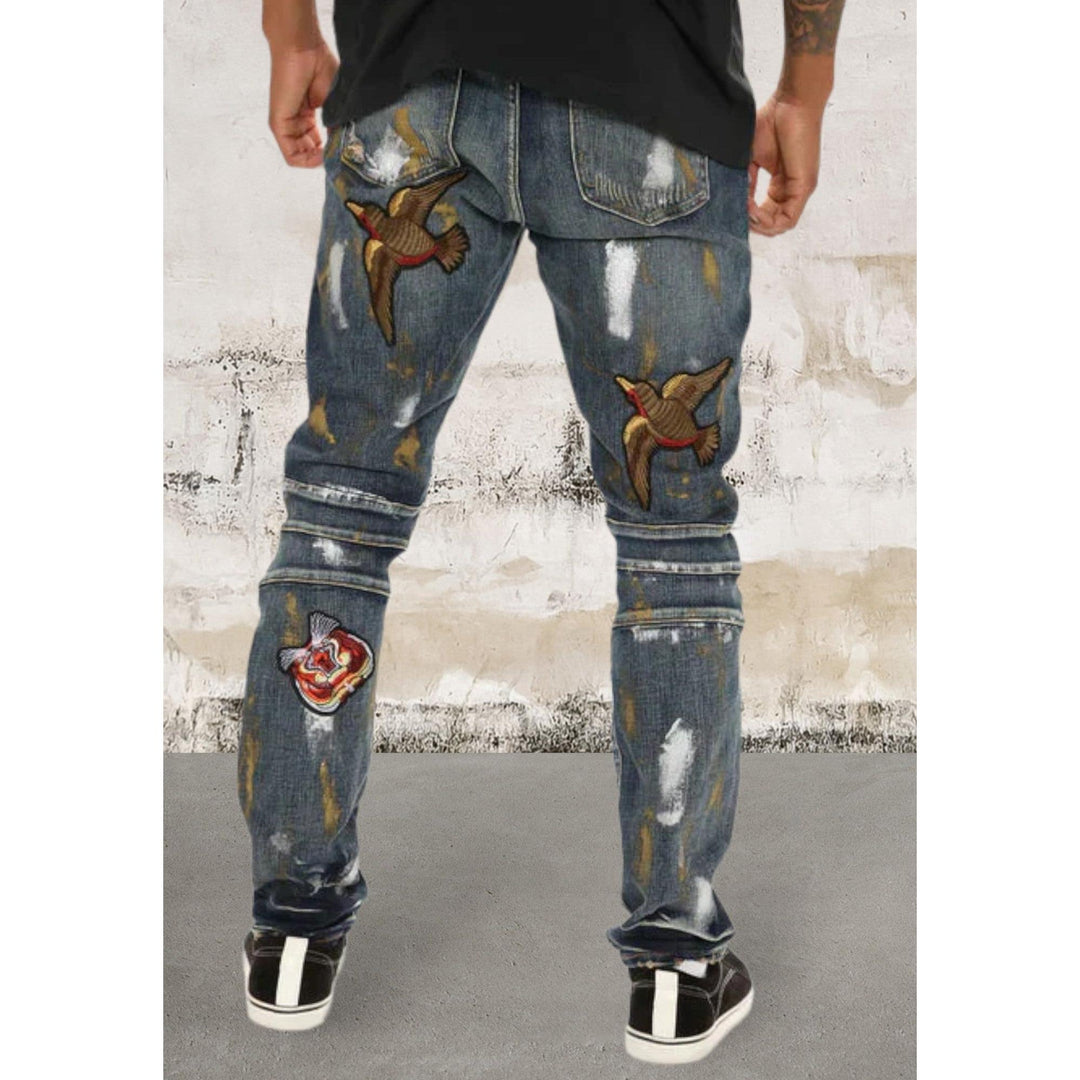 Levoire | Jeans Moto Rippstrick Détail Genou Pour Hommes