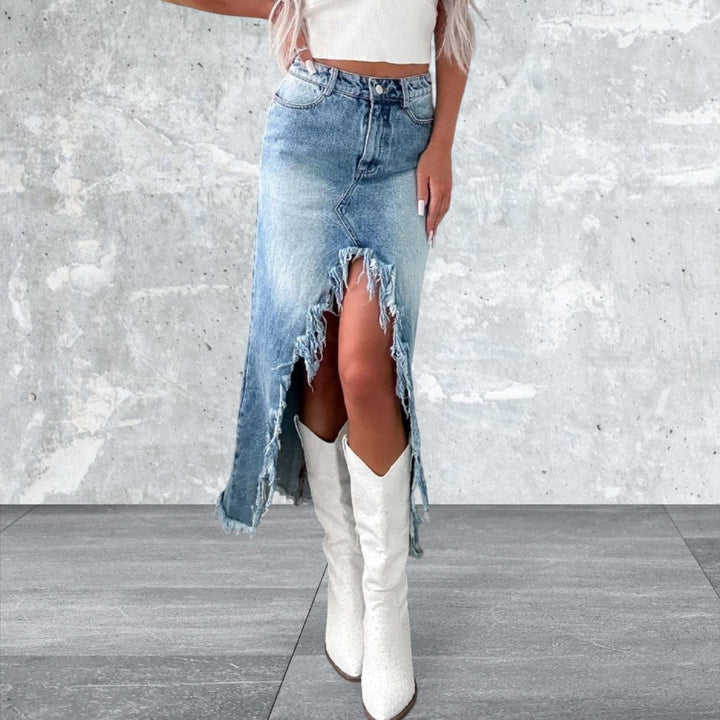 Levoire | Taille Haute Ourlet Brut Jupe En Jean Asymétrique