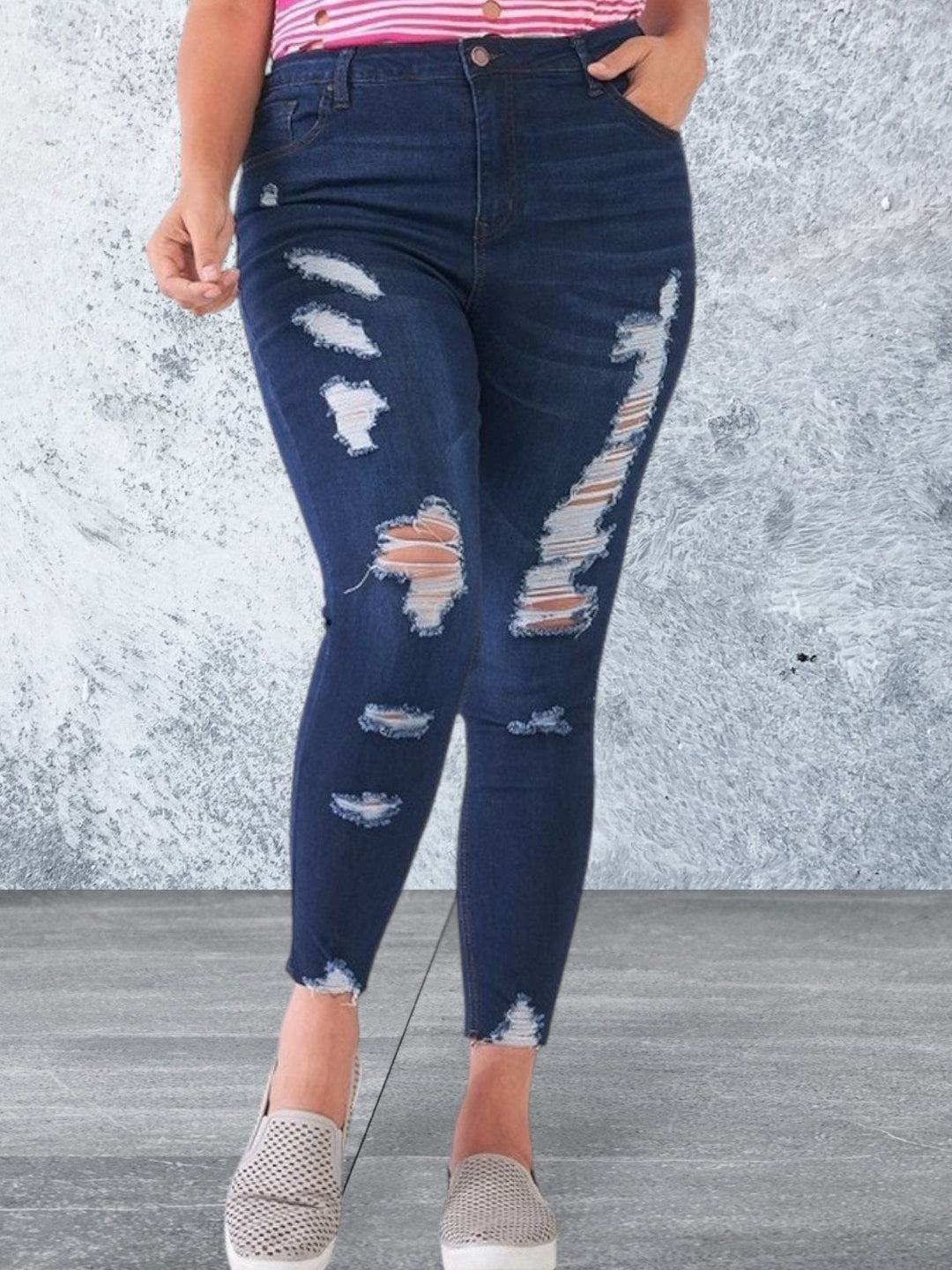 Levoire | Grande Taille Jean Skinny Détaché Denim Bleu Foncé Bleu 20