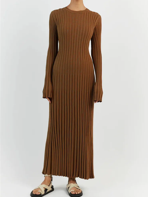 Levoire | Robe Maxi Tricotée Ajustée & Flatteuse ROUGE MARRON