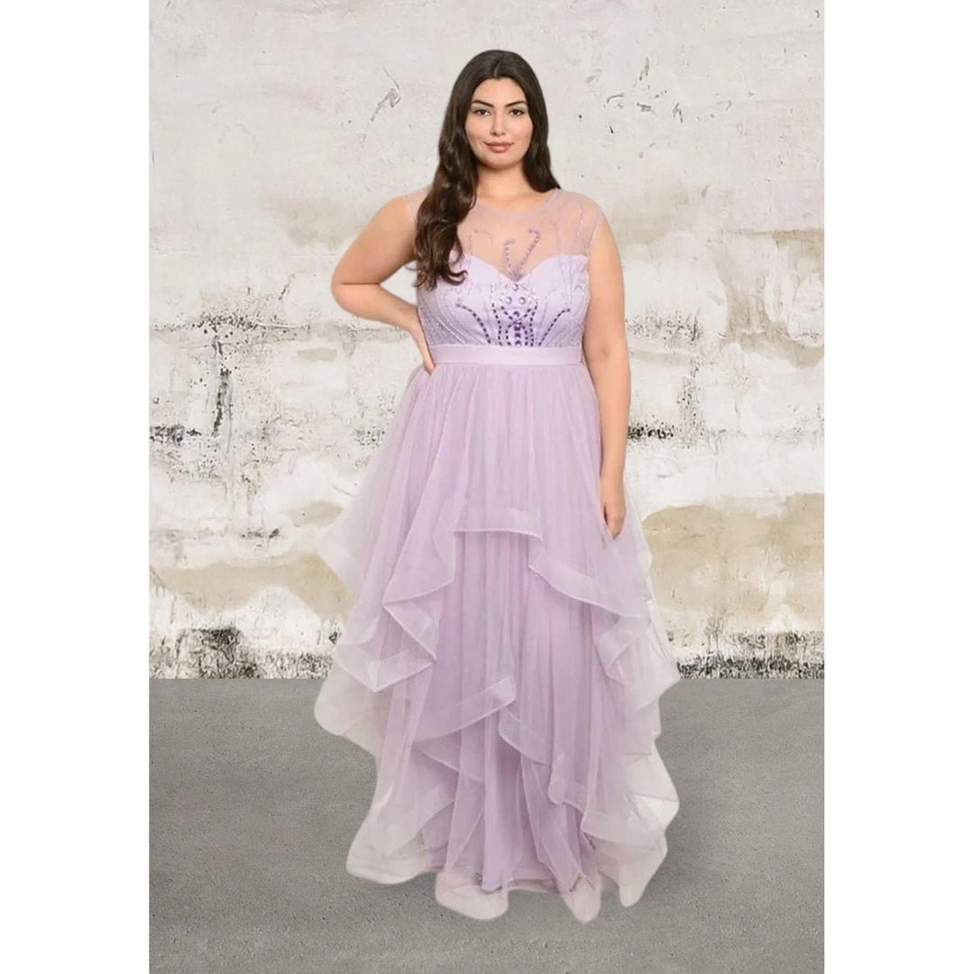 Levoire | Grande Taille Sans Manches Col Rond Semi Transparent Robe Longue Lavande