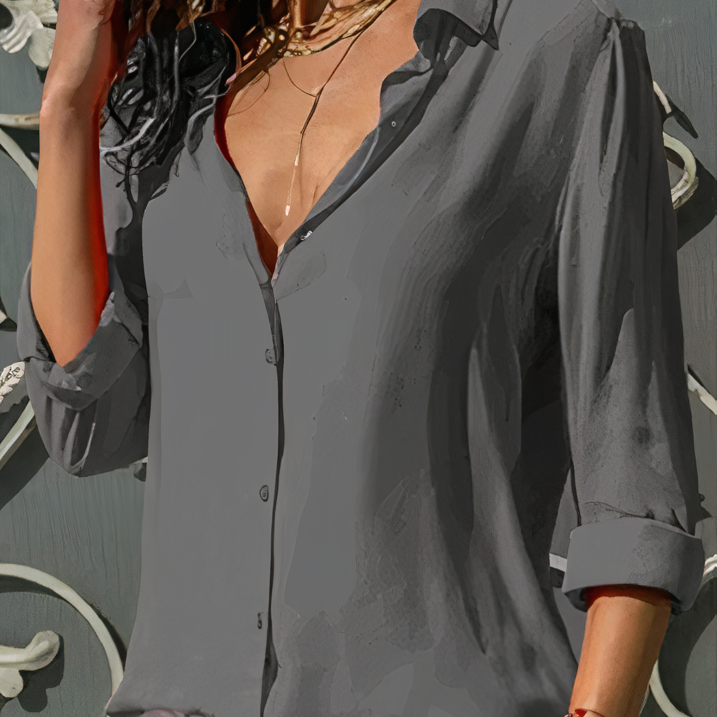 Levoire | Blouse À Manches Longues Avec Col Réversible Gris