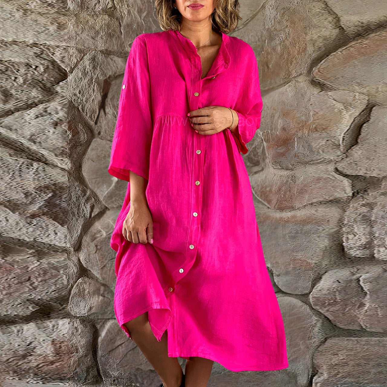 Levoire | Robe En Lin Avec Boutons Pour Femmes Rosa