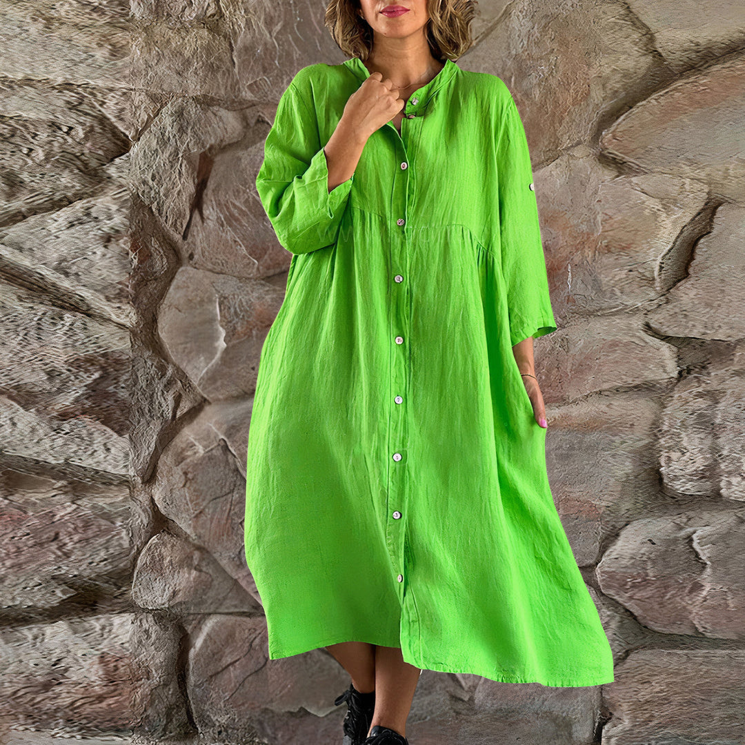 Levoire | Robe En Lin Avec Boutons Pour Femmes Vert