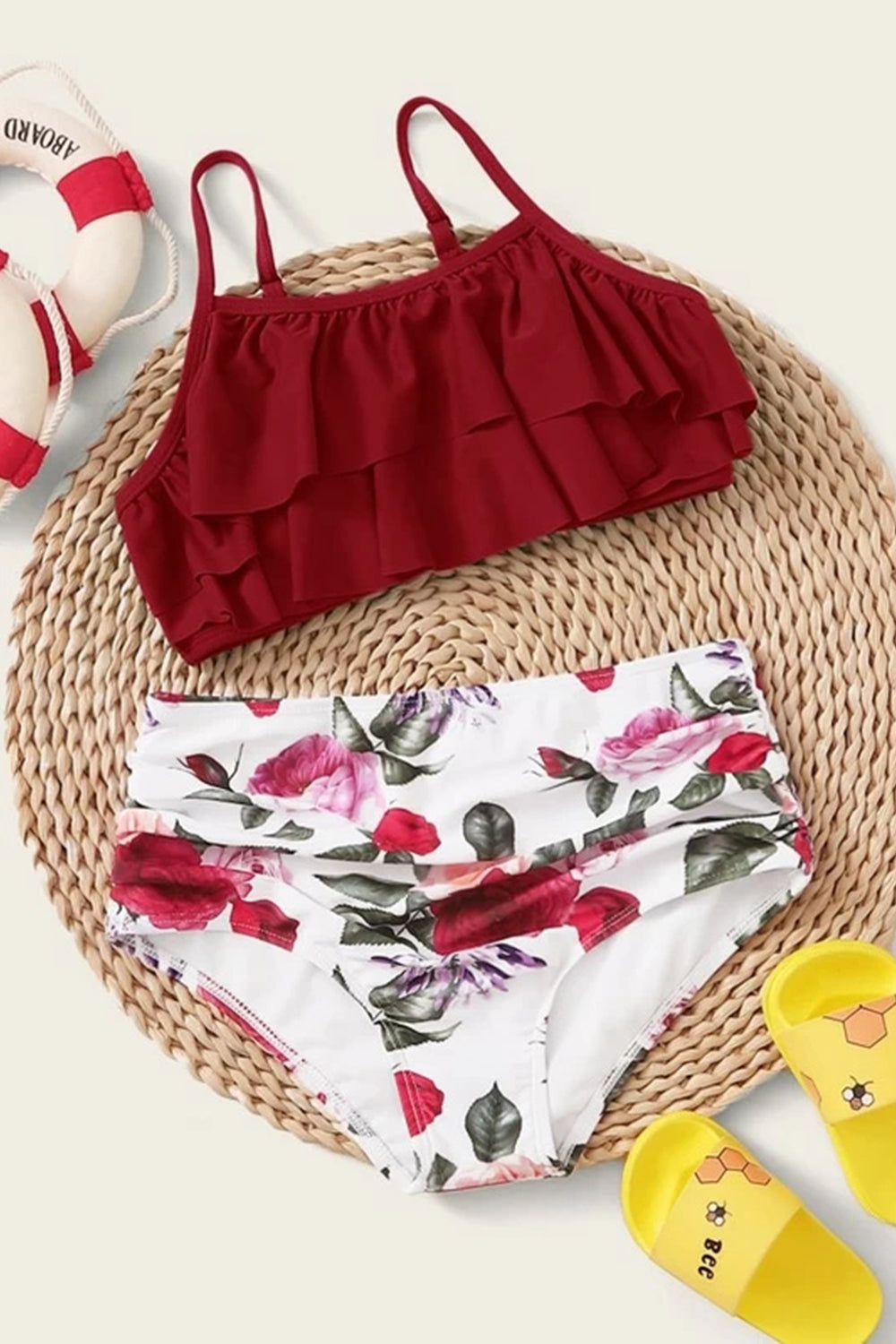 Levoire | Ensemble de Bikini à Volants à Fleurs Rot