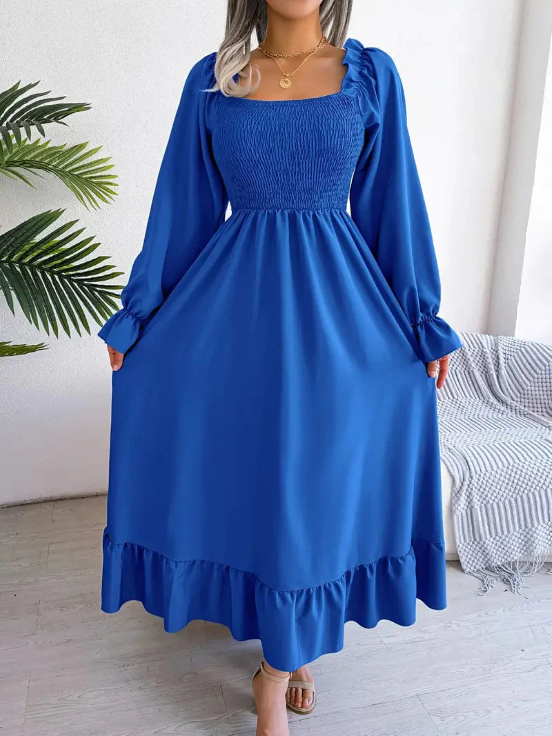Levoire | Robe Maxi Robe Élégante Avec Des Manches Longues Et Des Volants