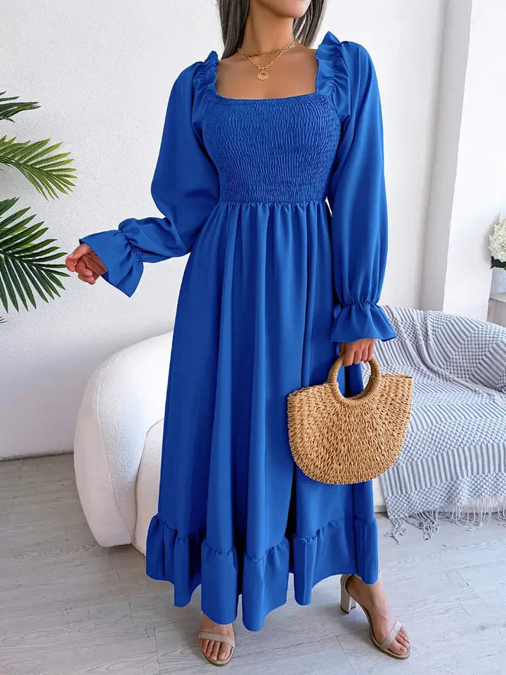 Levoire | Robe Maxi Robe Élégante Avec Des Manches Longues Et Des Volants