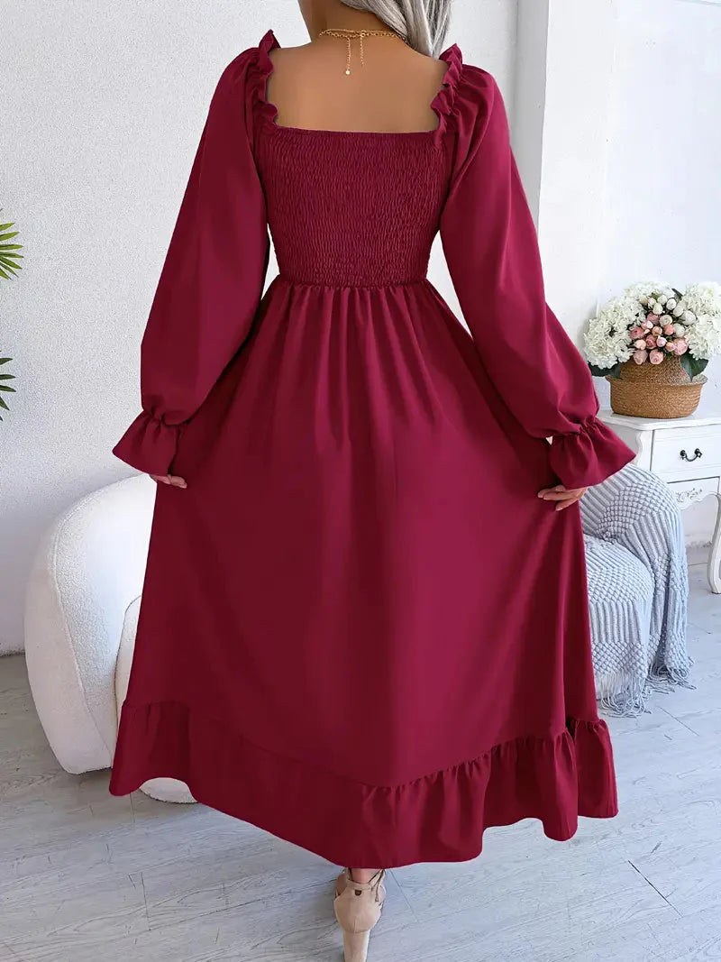 Levoire | Robe Maxi Robe Élégante Avec Des Manches Longues Et Des Volants