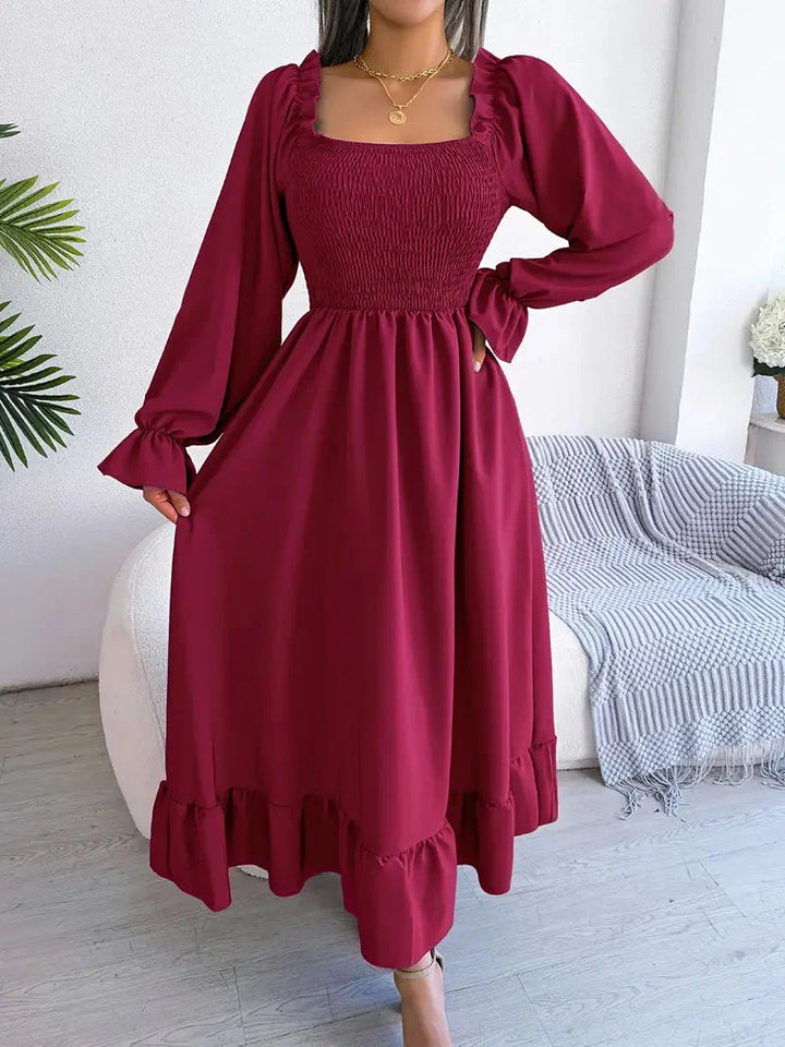 Levoire | Robe Maxi Robe Élégante Avec Des Manches Longues Et Des Volants Orange-Rouge