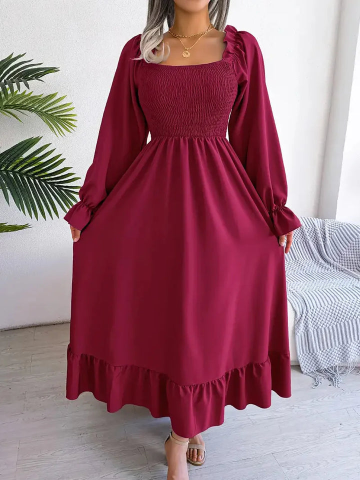 Levoire | Robe Maxi Robe Élégante Avec Des Manches Longues Et Des Volants