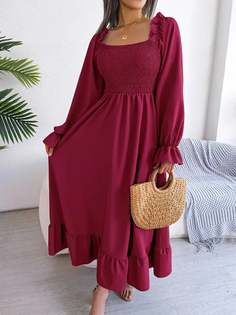 Levoire | Robe Maxi Robe Élégante Avec Des Manches Longues Et Des Volants