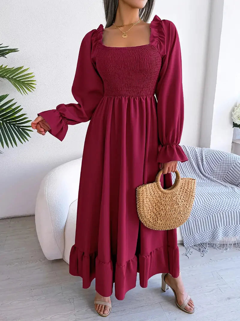 Levoire | Robe Maxi Robe Élégante Avec Des Manches Longues Et Des Volants