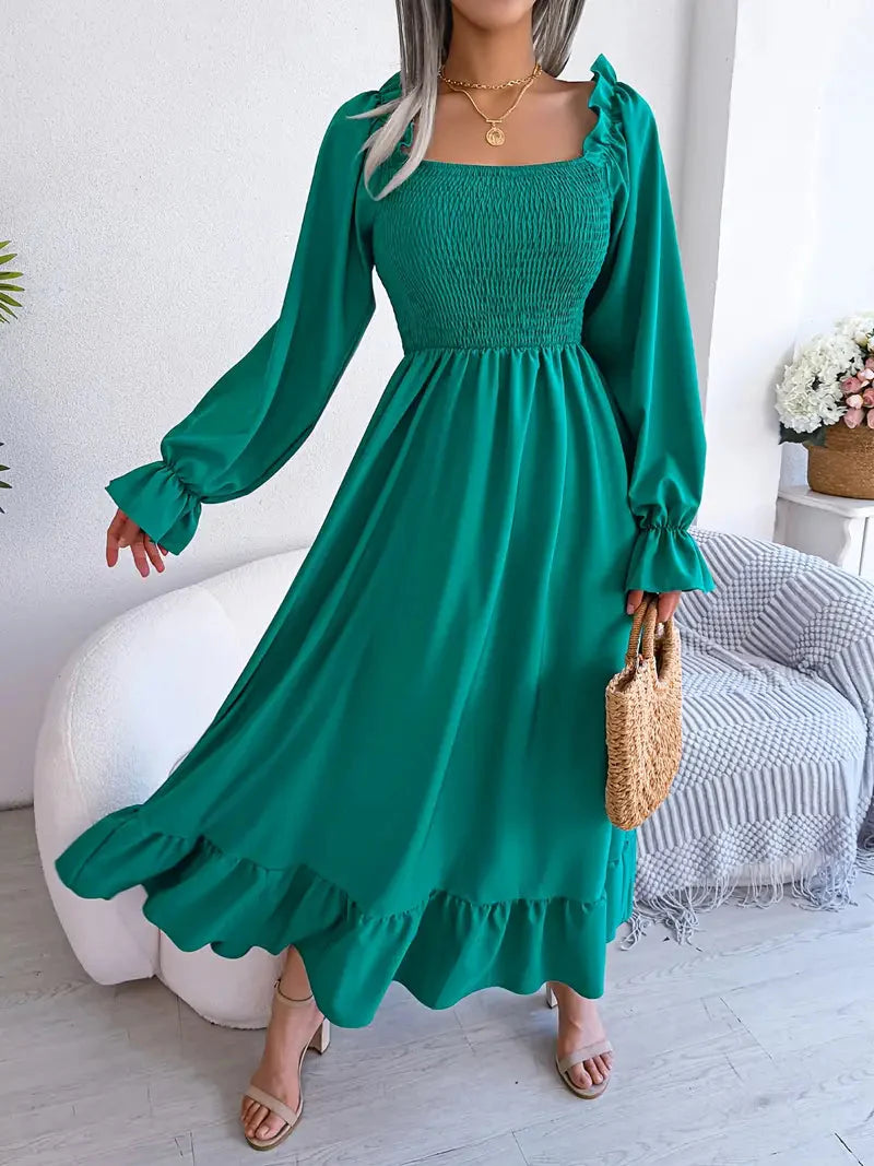 Levoire | Robe Maxi Robe Élégante Avec Des Manches Longues Et Des Volants
