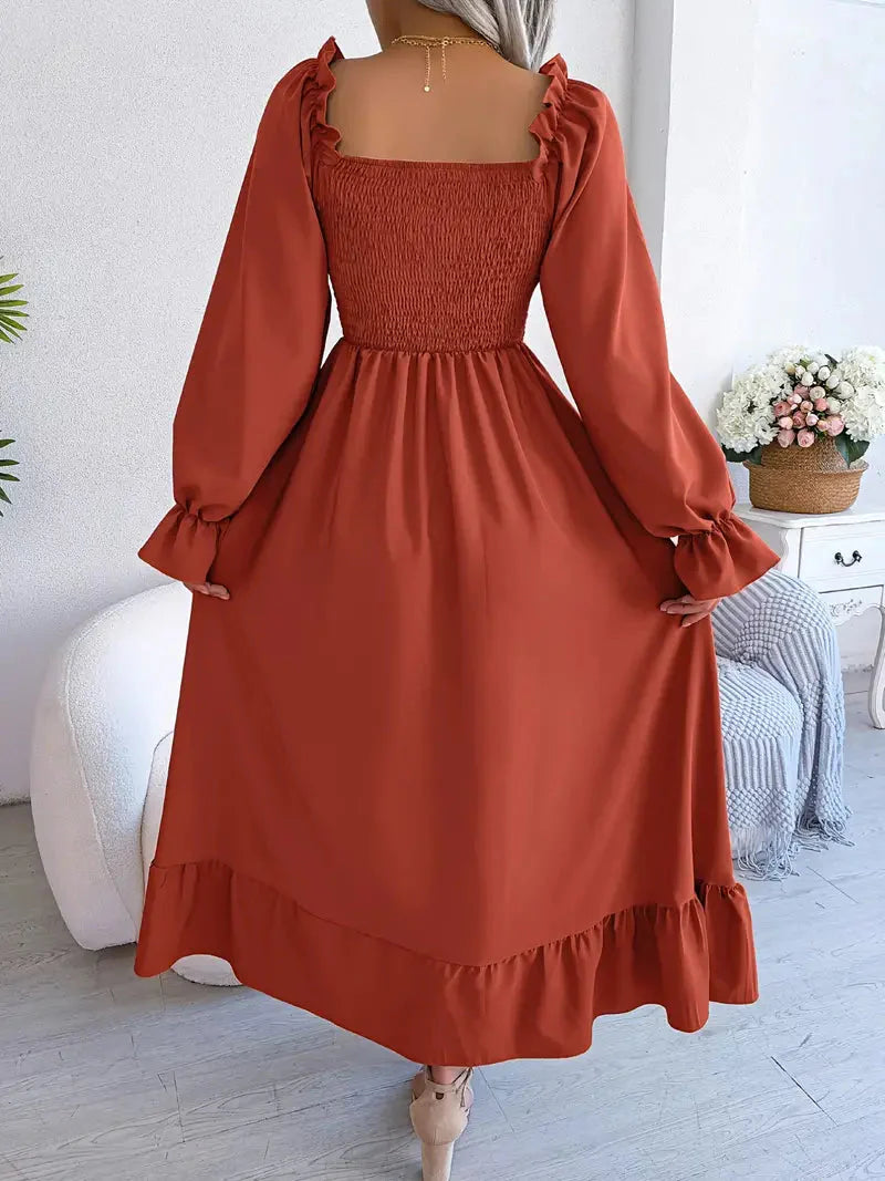Levoire | Robe Maxi Robe Élégante Avec Des Manches Longues Et Des Volants