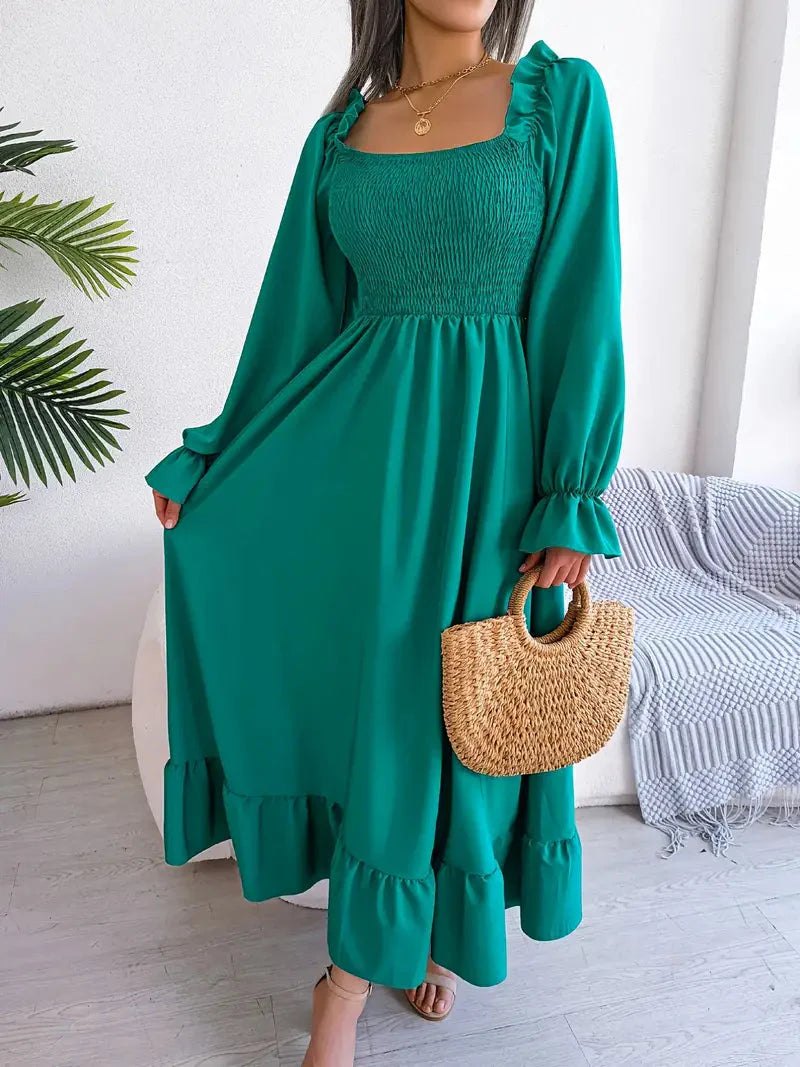 Levoire | Robe Maxi Robe Élégante Avec Des Manches Longues Et Des Volants
