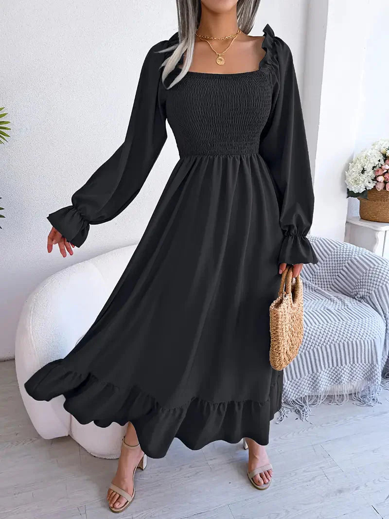 Levoire | Robe Maxi Robe Élégante Avec Des Manches Longues Et Des Volants