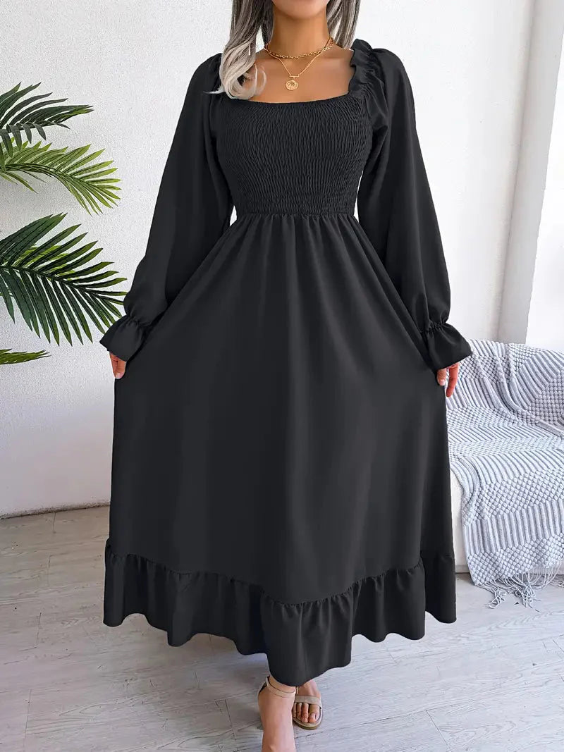Levoire | Robe Maxi Robe Élégante Avec Des Manches Longues Et Des Volants
