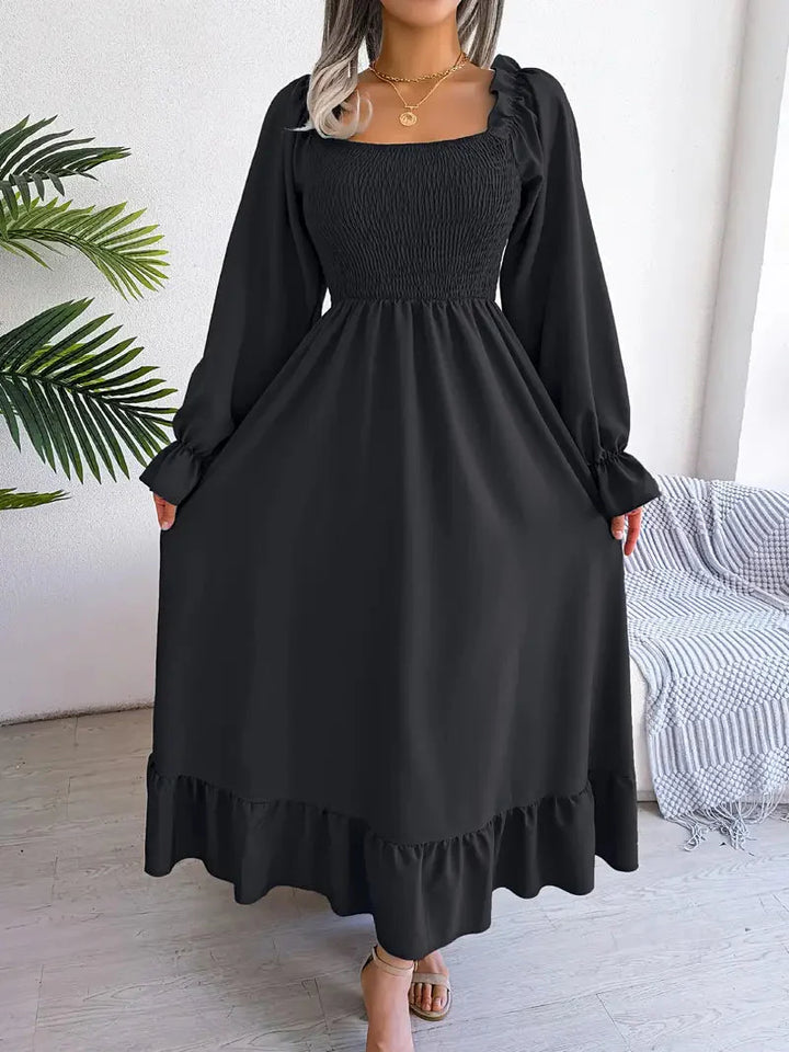 Levoire | Robe Maxi Robe Élégante Avec Des Manches Longues Et Des Volants