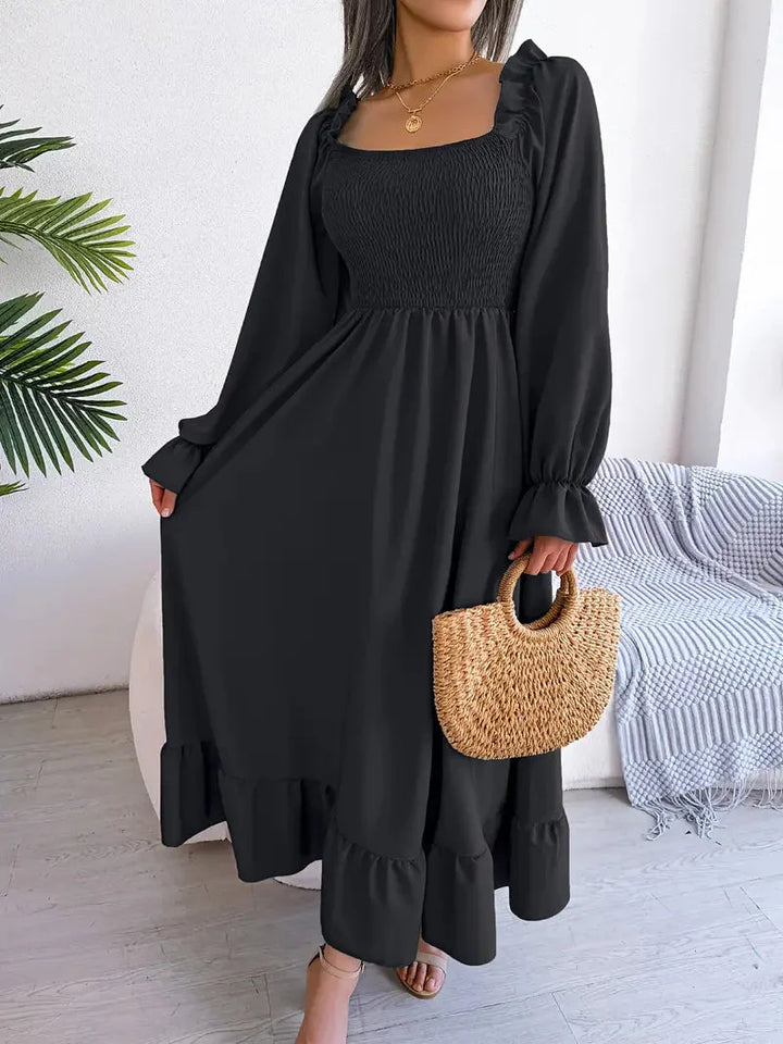 Levoire | Robe Maxi Robe Élégante Avec Des Manches Longues Et Des Volants