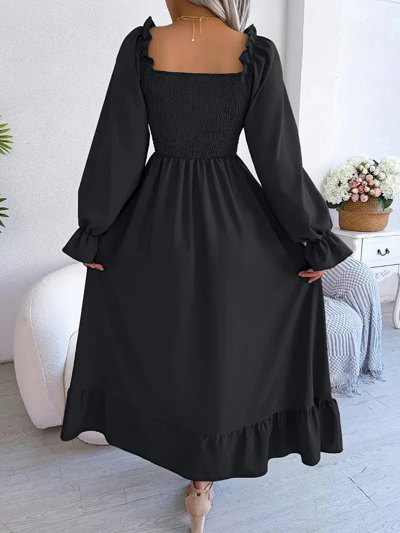 Levoire | Robe Maxi Robe Élégante Avec Des Manches Longues Et Des Volants