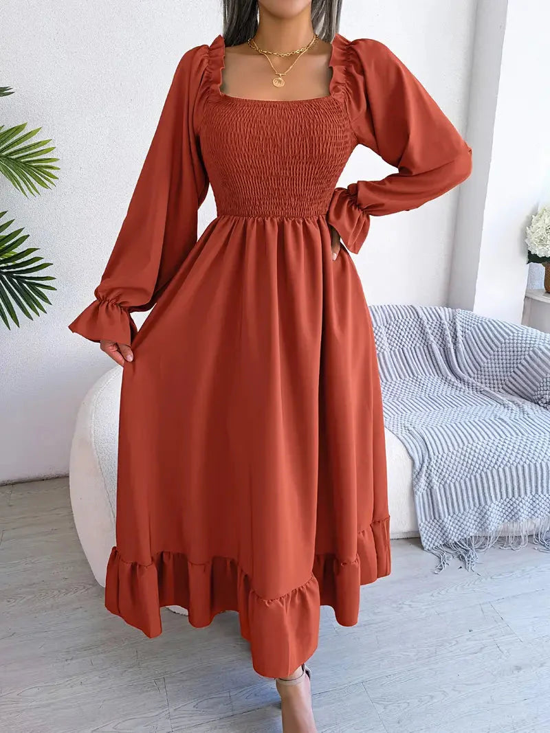 Levoire | Robe Maxi Robe Élégante Avec Des Manches Longues Et Des Volants