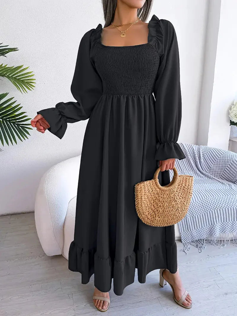 Levoire | Robe Maxi Robe Élégante Avec Des Manches Longues Et Des Volants