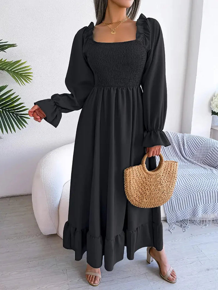 Levoire | Robe Maxi Robe Élégante Avec Des Manches Longues Et Des Volants