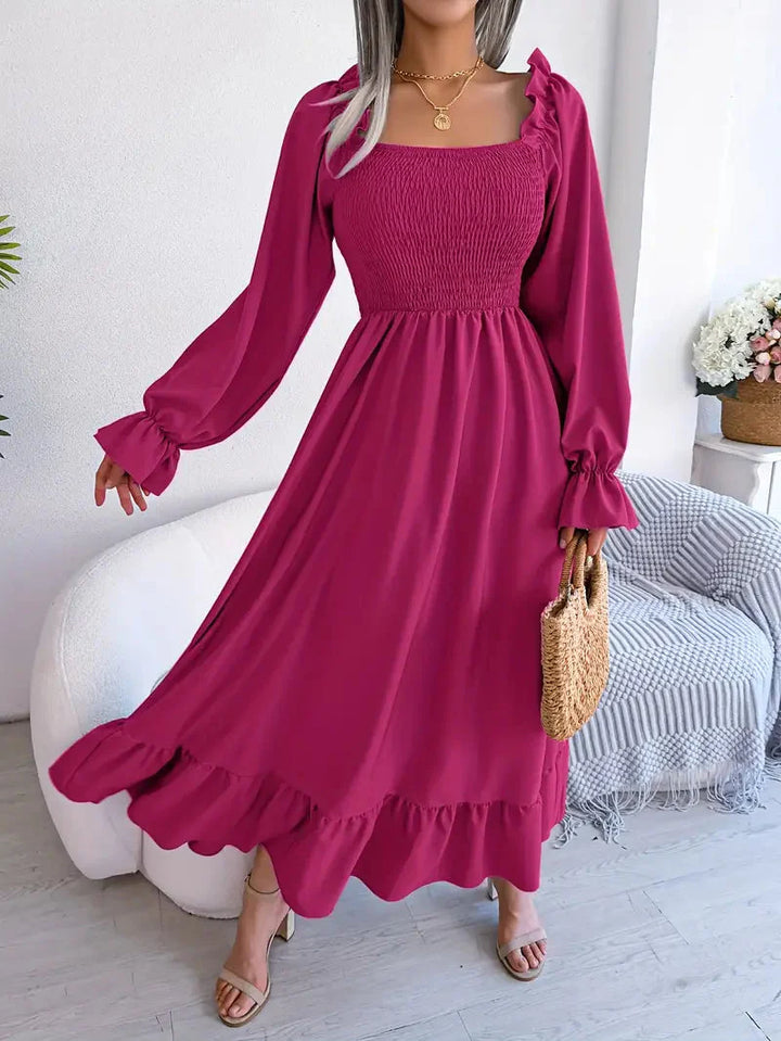 Levoire | Robe Maxi Robe Élégante Avec Des Manches Longues Et Des Volants