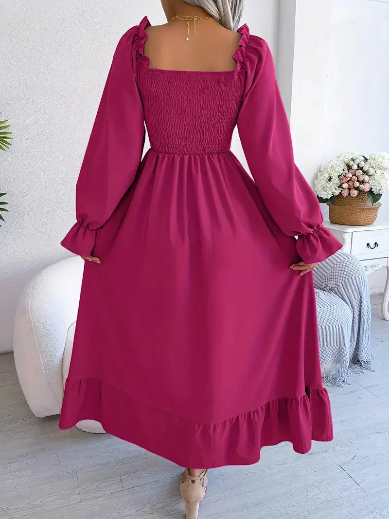 Levoire | Robe Maxi Robe Élégante Avec Des Manches Longues Et Des Volants