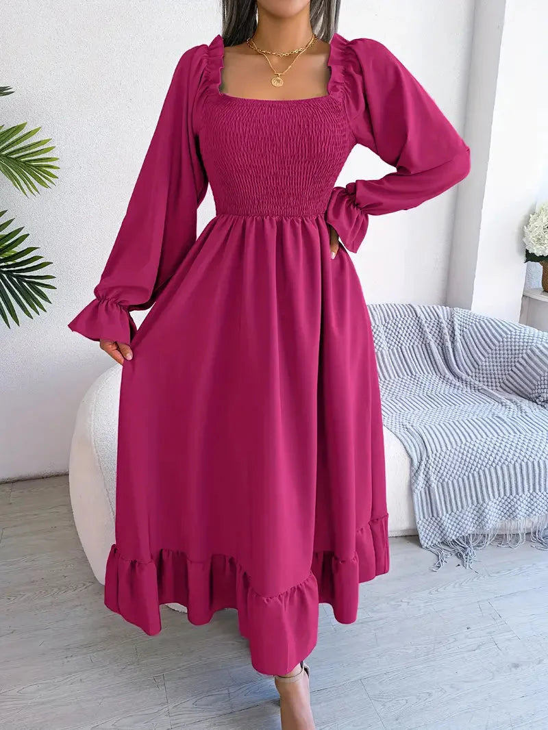 Levoire | Robe Maxi Robe Élégante Avec Des Manches Longues Et Des Volants