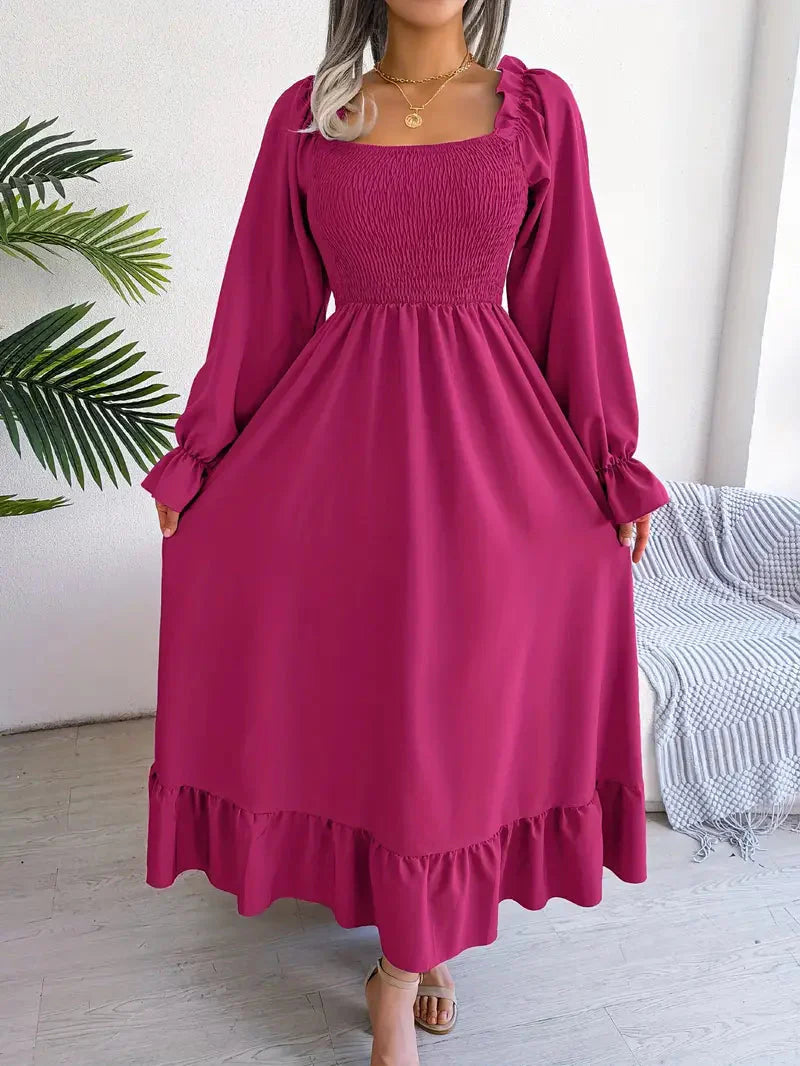 Levoire | Robe Maxi Robe Élégante Avec Des Manches Longues Et Des Volants
