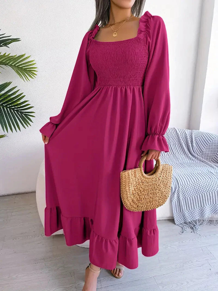 Levoire | Robe Maxi Robe Élégante Avec Des Manches Longues Et Des Volants