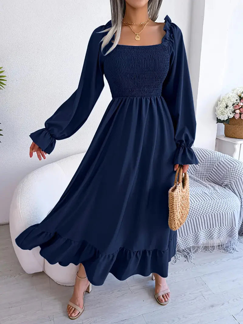 Levoire | Robe Maxi Robe Élégante Avec Des Manches Longues Et Des Volants