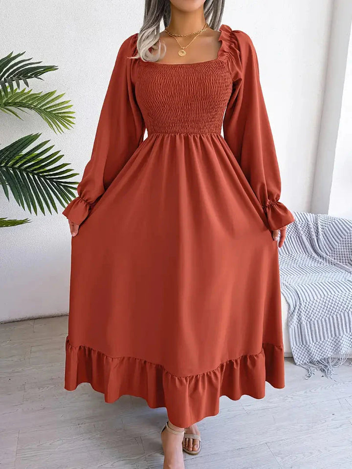 Levoire | Robe Maxi Robe Élégante Avec Des Manches Longues Et Des Volants