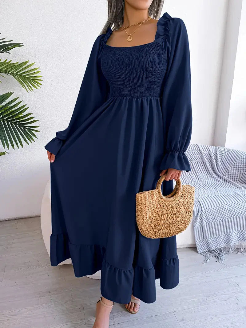 Levoire | Robe Maxi Robe Élégante Avec Des Manches Longues Et Des Volants