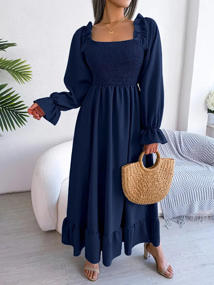 Levoire | Robe Maxi Robe Élégante Avec Des Manches Longues Et Des Volants